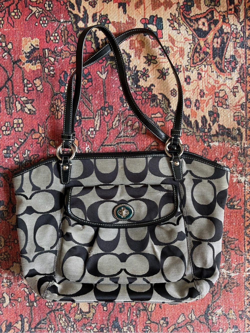 Coach Black and Gray Signature Shoulder Tote